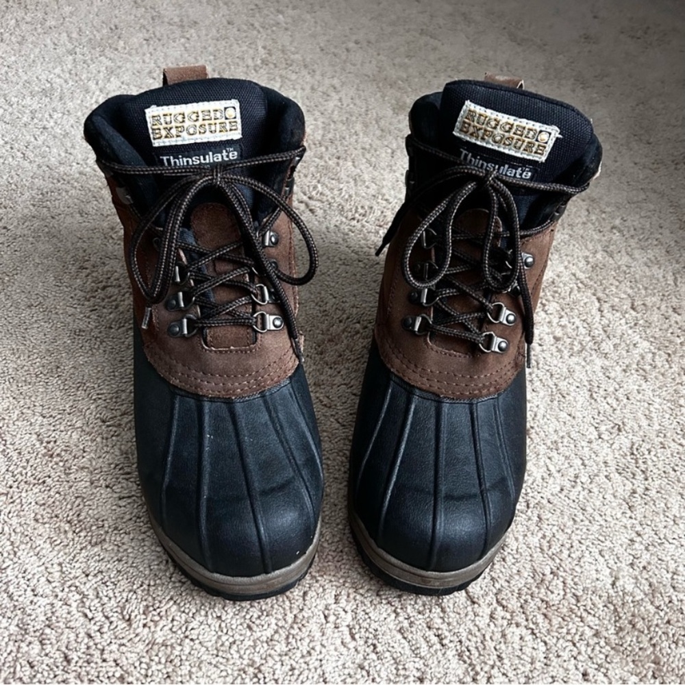 Rugged Exposure Men's Black and Brown Insulated  Rain Snow Hiking Hunting Boots - Picture 10 of 11
